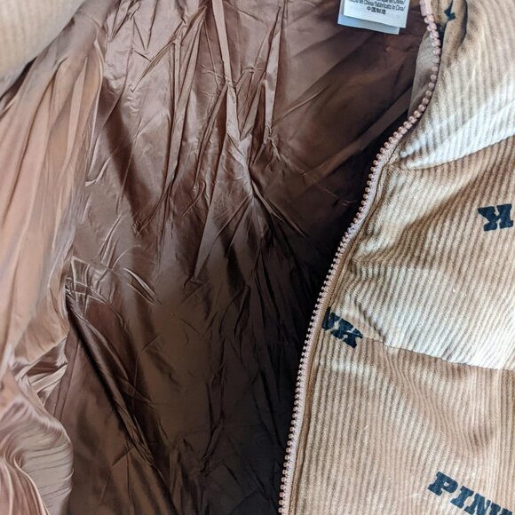 Victoria Secret PINK Puffer Jacket Coat Tan w/ Pink Spell Out Size XL - Picture 5 of 5